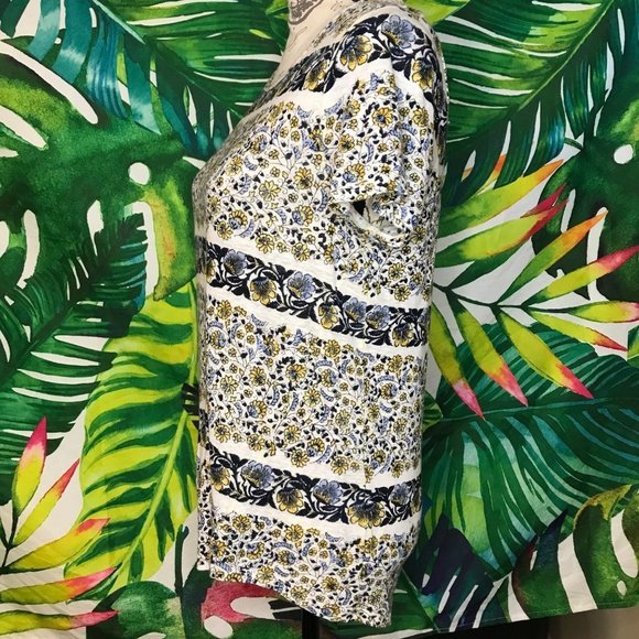 Lucky Brand Women's Small Blue Yellow White Spring Summer Floral T Shirt - Picture 5 of 8